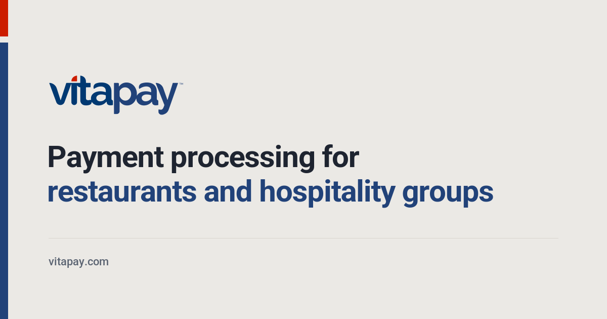 The VitaPay share image: the logo and the line "Payment processing for restaurants and hospitality groups" on warm grey