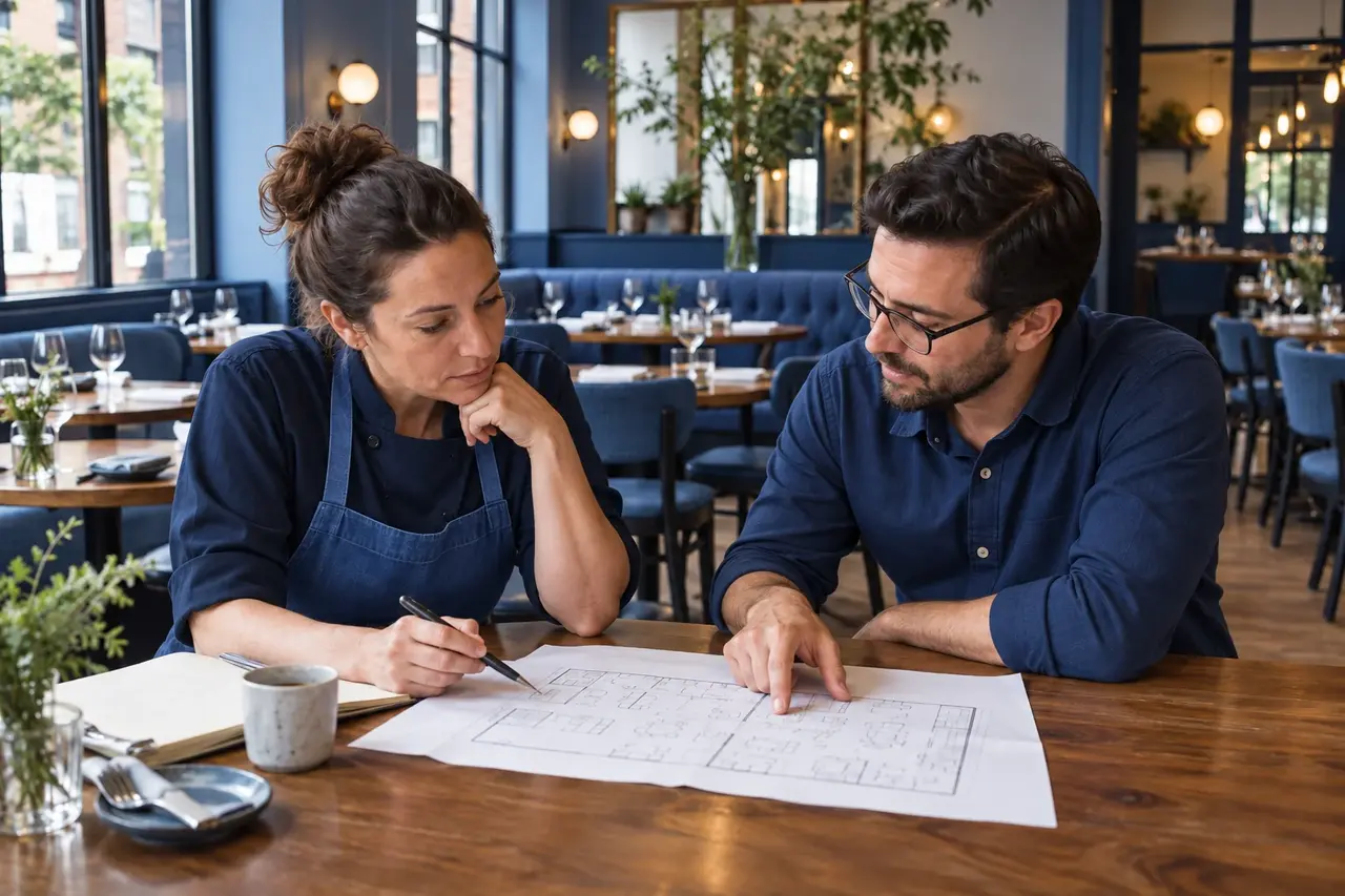 A business owner reviewing work on a laptop.