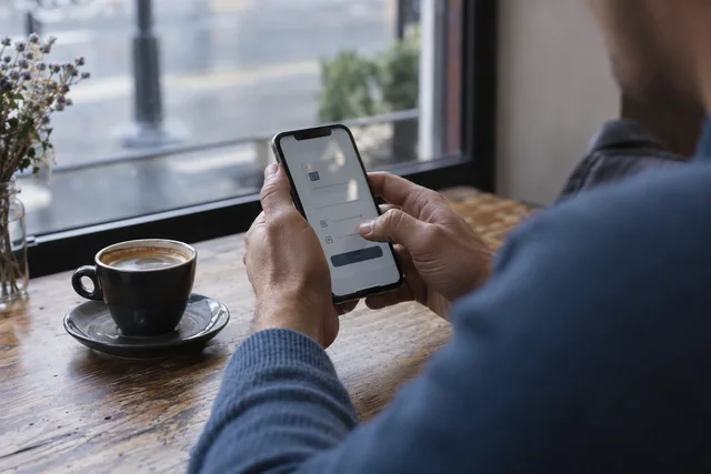 A customer making a payment from a link on their phone at a café